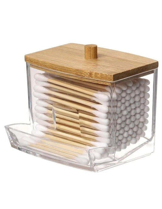 1pc Transparent Cleaning Rod Storage Box Multipurpose Canister With Bamboo Lid/Transparent Lid