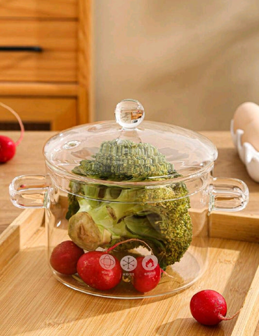 1pc High Borosilicate Glass Soup Pot With Lid And Handles For Induction Cooker Or Gas Stove Heating, Transparent