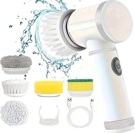 1 Set, Electric Spin Scrubber With 5 Replaceable Brush Head Set, 60-120 Mins Runtime, Power Cordless Electric Cleaning Brush, Electric Spin Scrubber, Handheld Rechargeable Shower Scrubber, For Bathroom, Kitchen, Bathtub, Tile, Shower