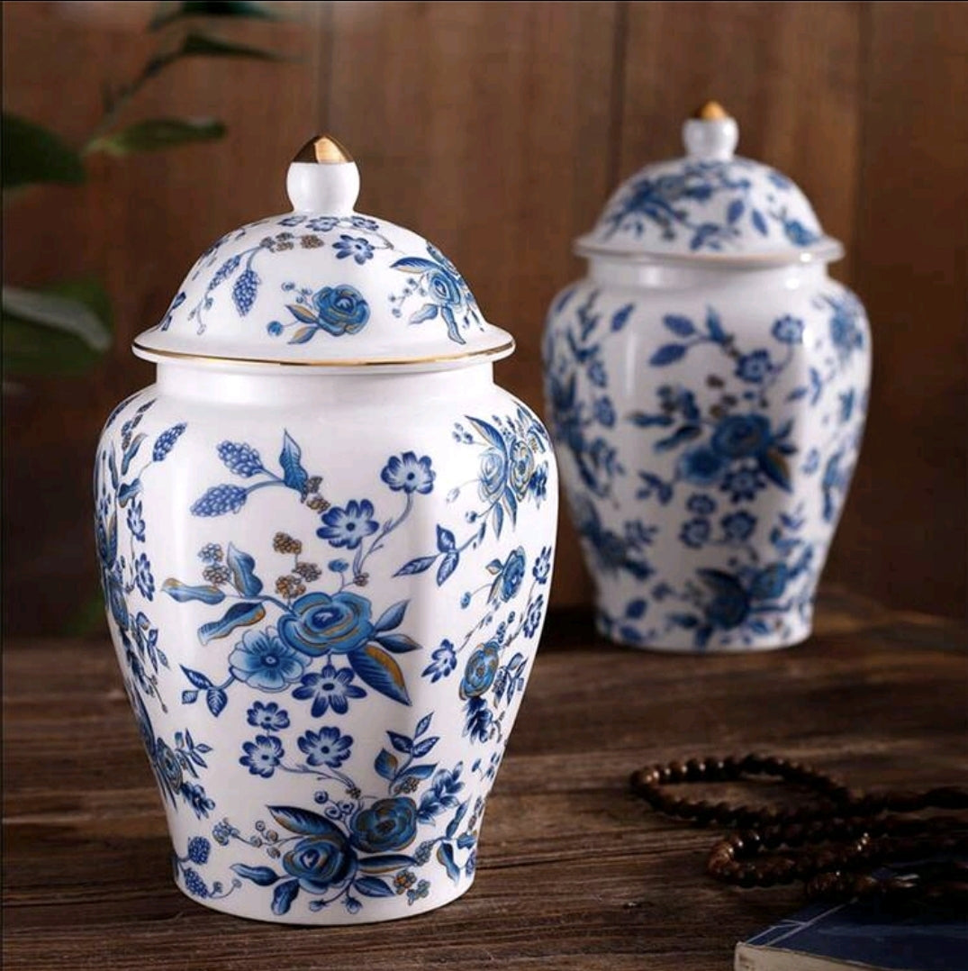 1pc Floral Printed Ceramic Tea Canister, Portable Chinese-Style Tea Caddy, Coffee Bean & Grain Storage Jar, Large Capacity Tea Container,Teaware & Cha Dao Accessory, Sugar & Creamer Jar