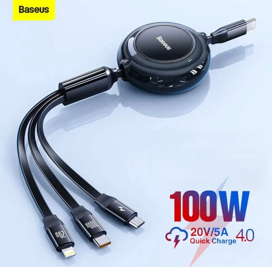 Baseus 100W USB C Cable for iphone 13 14 retractable 3 in 1