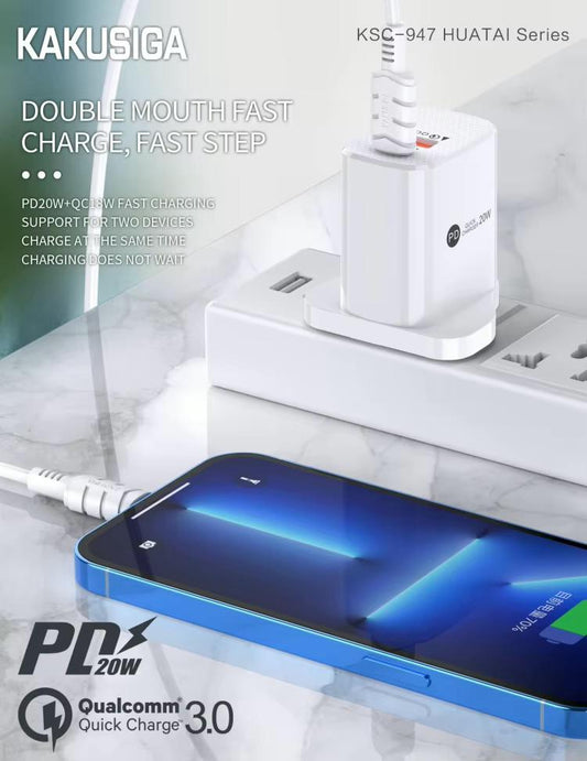 HUATAI series PD20W+QC3.0 dual-port fast charging charger set (Type-C to Type-C)